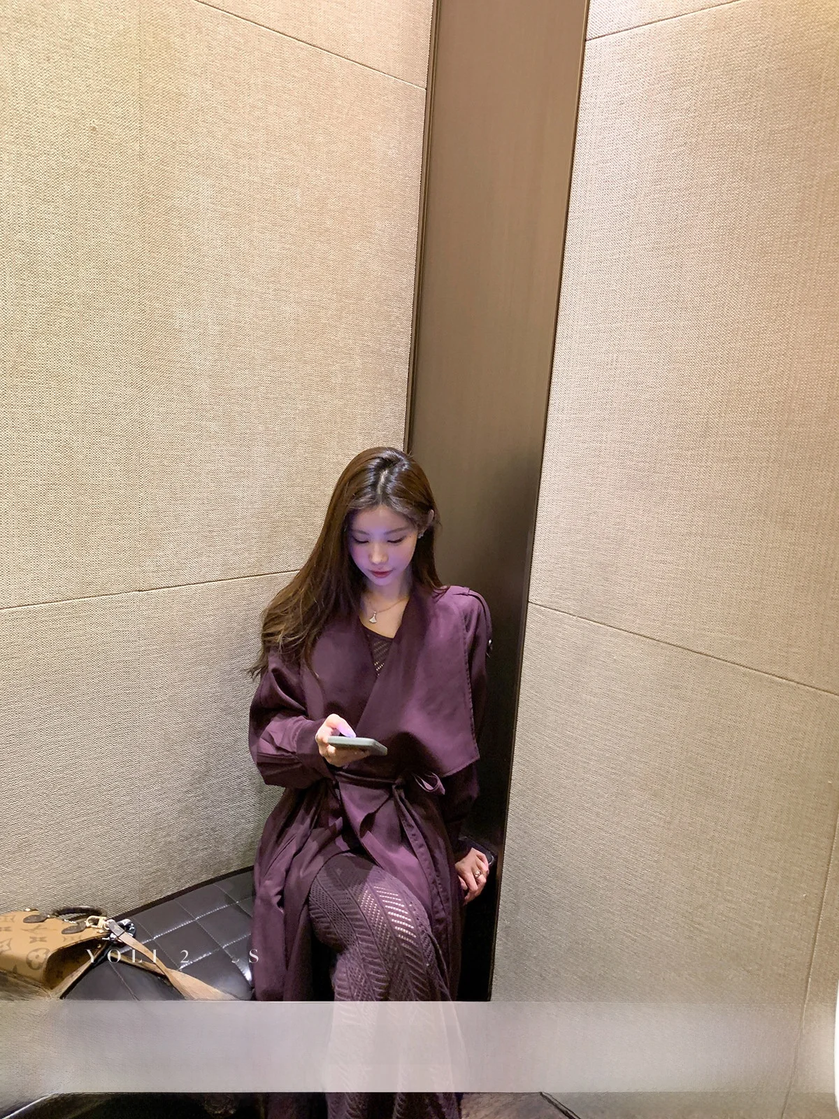 

YOLI Purple Long Coat Women's Loose Fit Simple Sle Autumn Outerwear Windbreaker Jaet Korean Casual Sle Belted Sve