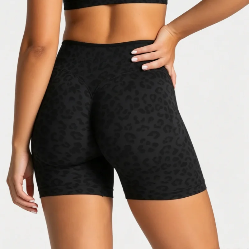 HISTELLO Leopard Print Sports Shorts Seamless Women Scrunch Hip Lift Slim Tummy Fit Yoga Fitness Running Athletic Gym Shorts