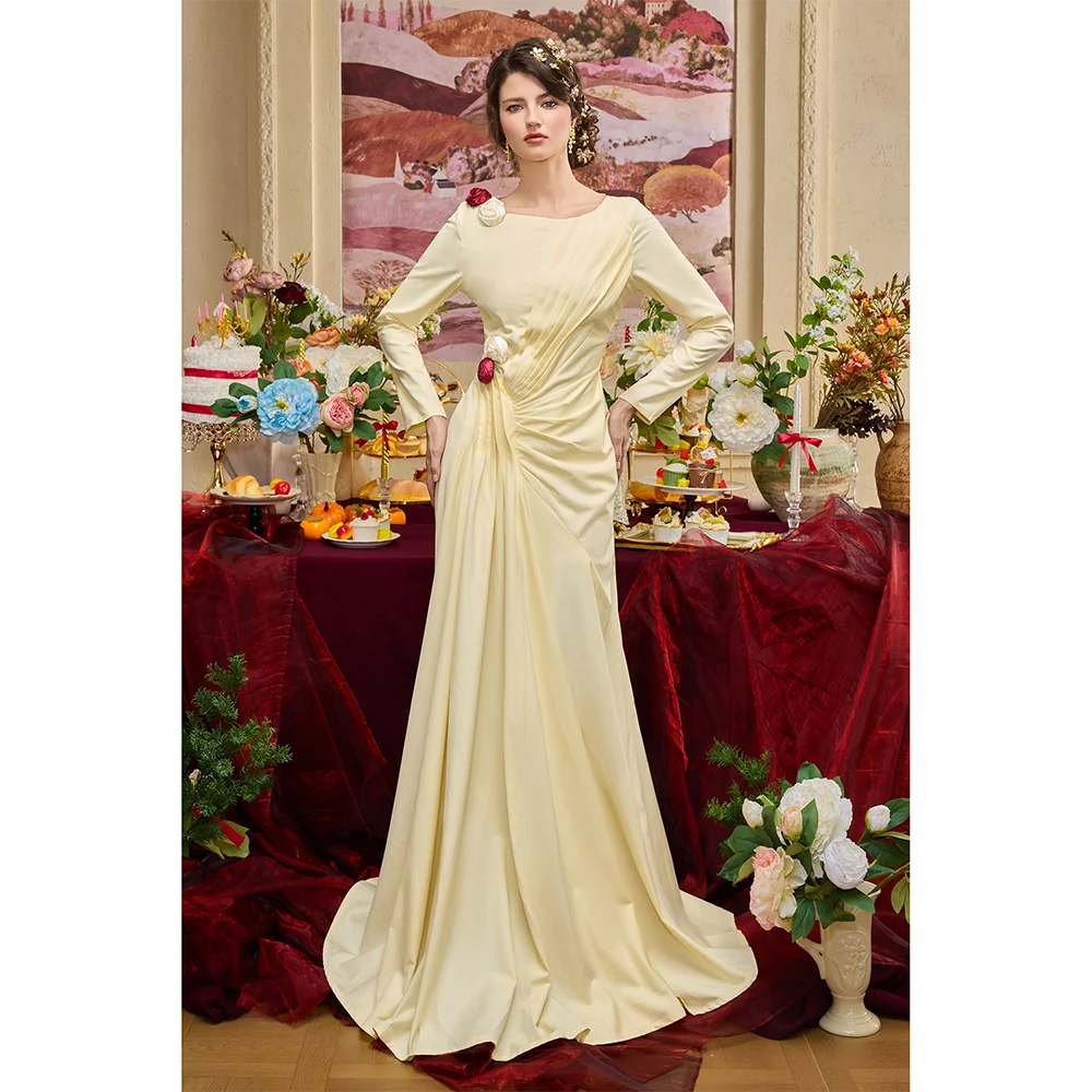 فساتين سهرة طويلة برقبة قارب مخصصة أنيقة للمناسبات الرسمية فساتين حفلات بأكمام طويلة 2025 طول الأرض فساتين لحضور الحفلات الموسيقية #1