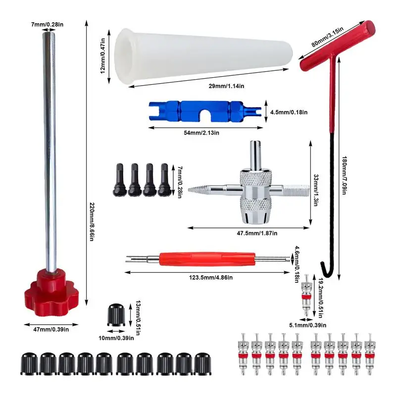 13/23/30Pc Valve Stem Tool Kit Metal Tire Installer Tool Car Puller Wheel Tire Remover T-Hook Replacement Motorcycle Accessories