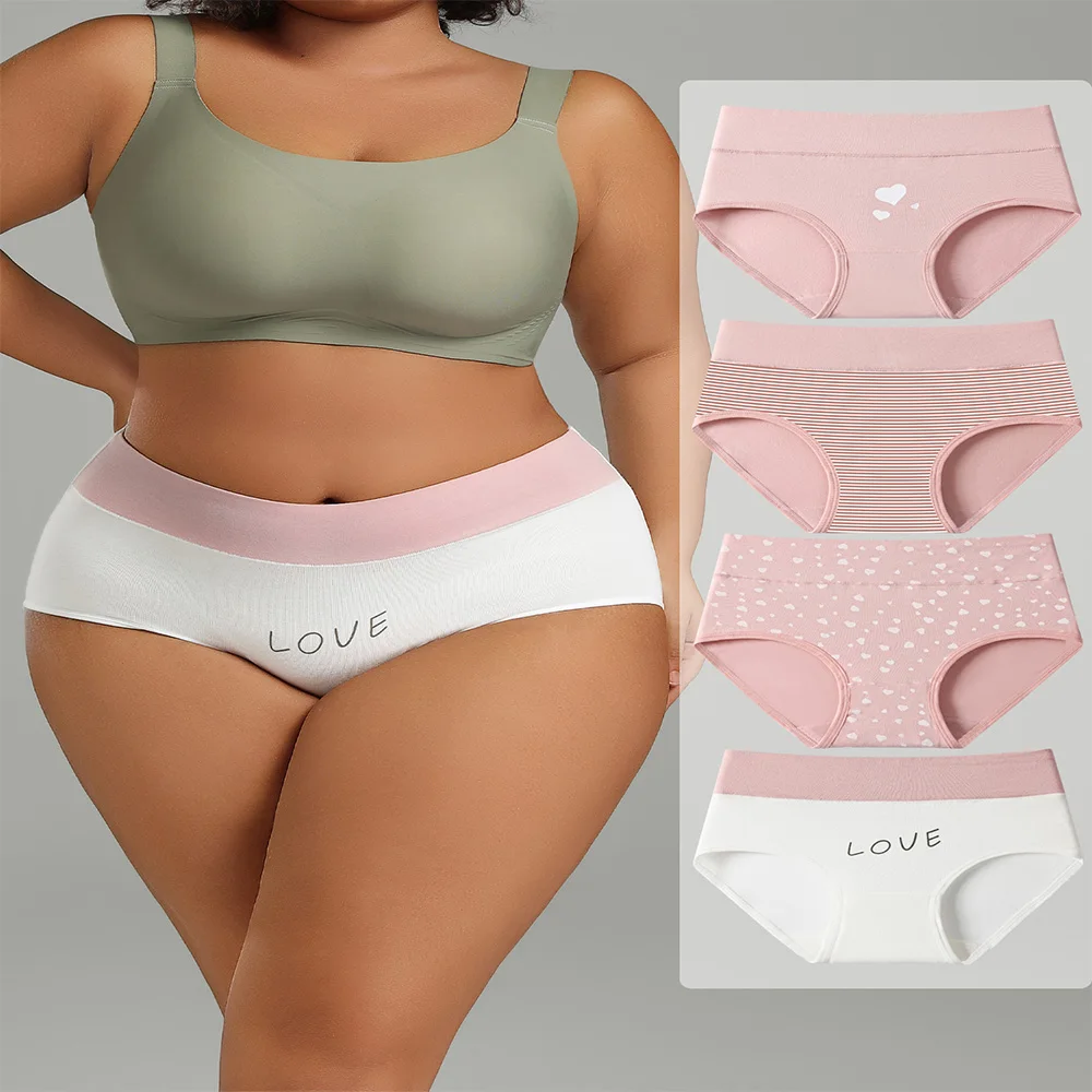 

4 шт., хлопковое нижнее белье с высокой талией и принтом, большие размеры M-5XL, мягкие дышащие удобные женские трусики с контролем живота
