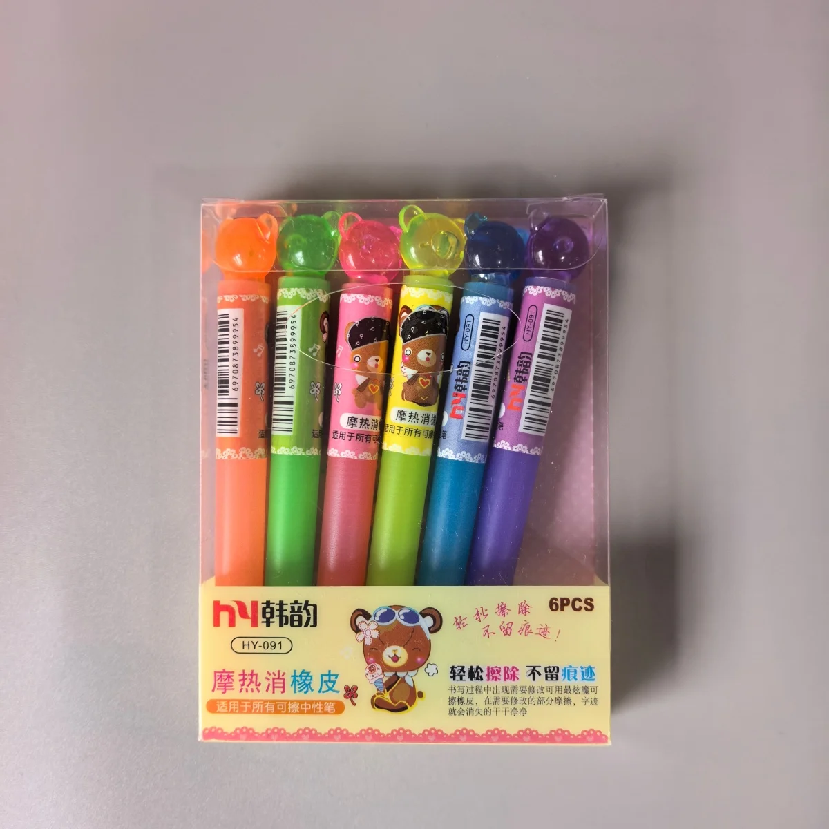 Cartoon Bear Erasable Pen Special Eraser Rubber Stick Stationery School Office Supplies Cute Cartoon Children Learning Gifts 6pc
