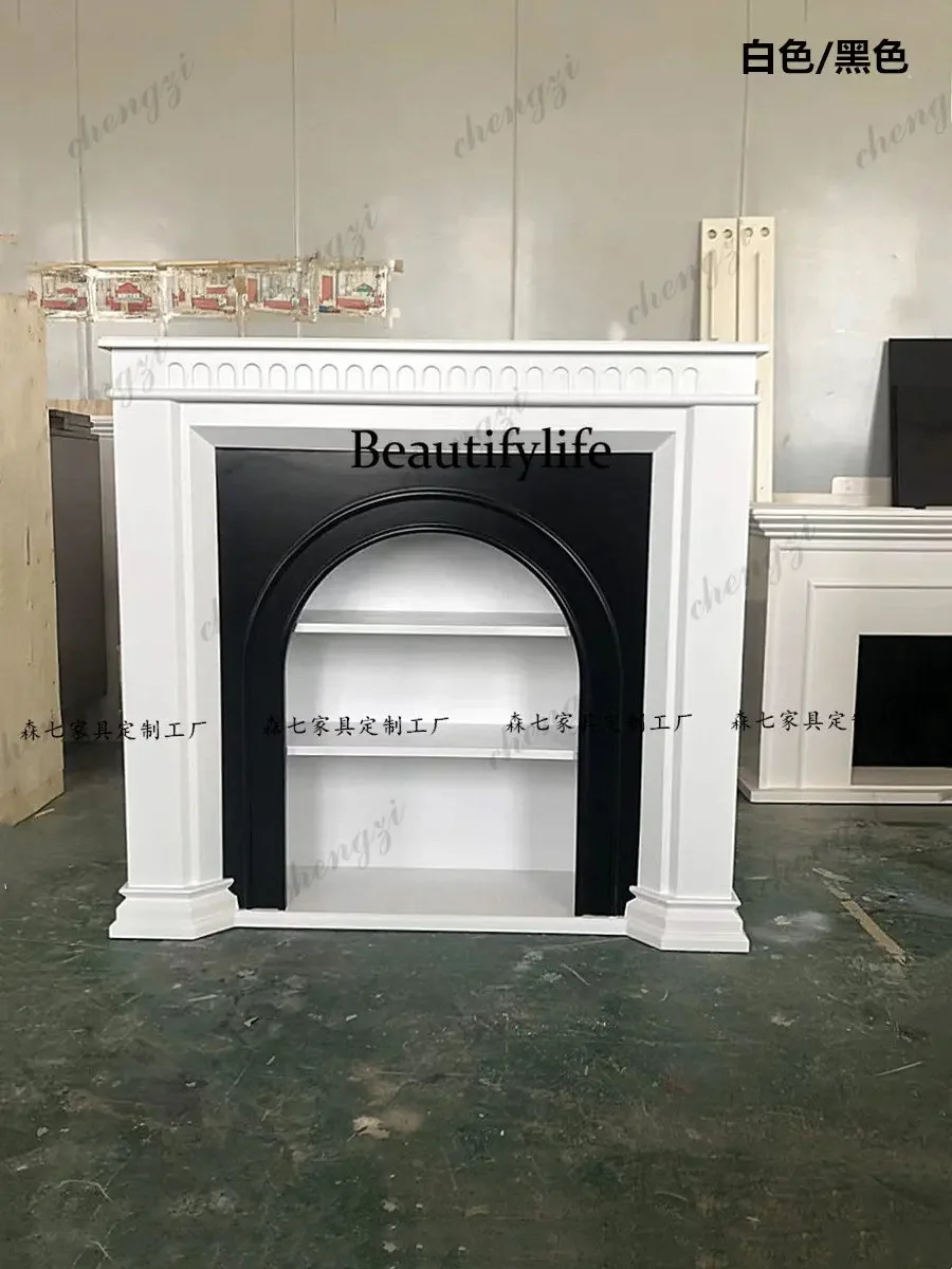 B567  French retro solid wood simple cream wind fireplace decorative cabinet American modern small apartment living room