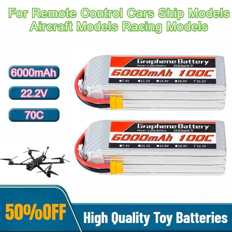 

【В наличии】Литиевая батарея 22.2V 6S 6000mAh 100C для дронов, радиоуправляемых машин, моделей кораблей, авиамоделей, гоночных моделей