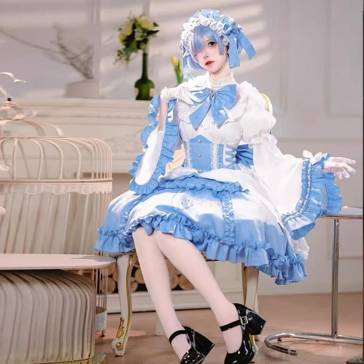 Rem Gothic Style Dress Re Life in A Different World From Zero Cosplay Outfit Lolita Dress Sexy Uniform Halloween Women Party