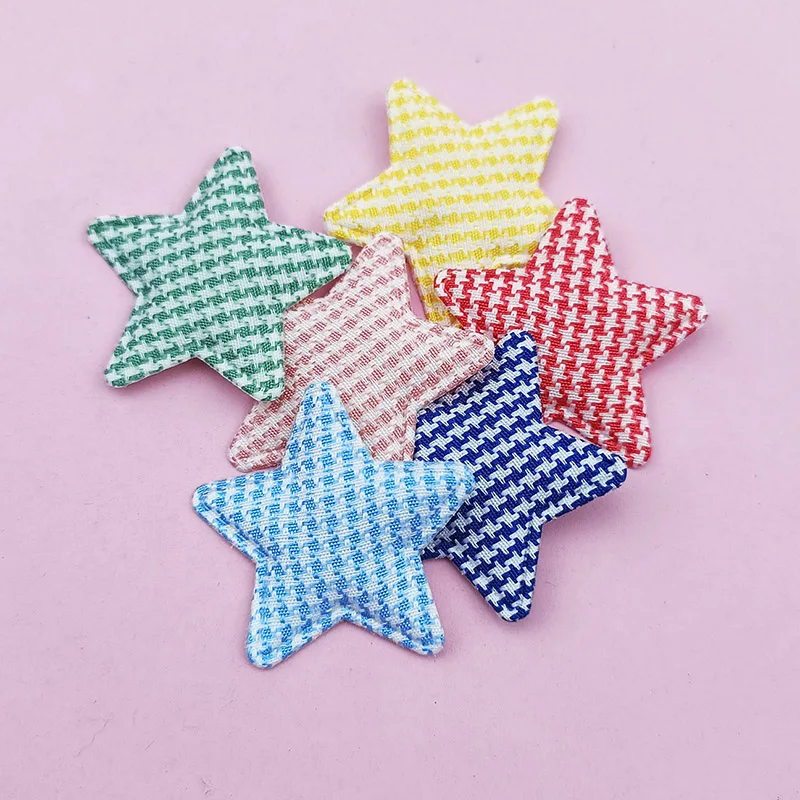 60pcs 3,3 cm Gitters tern gepolsterte Applikation für Kinder Stirnband Haars pange Zubehör Hüte Dekoration Patches