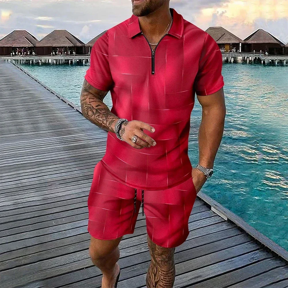 Short Men's Tracksuit 3D Print Daily Holiday Lapel Neck Male Regular Slight Stretch Vacation Stylish Comfy Fashion