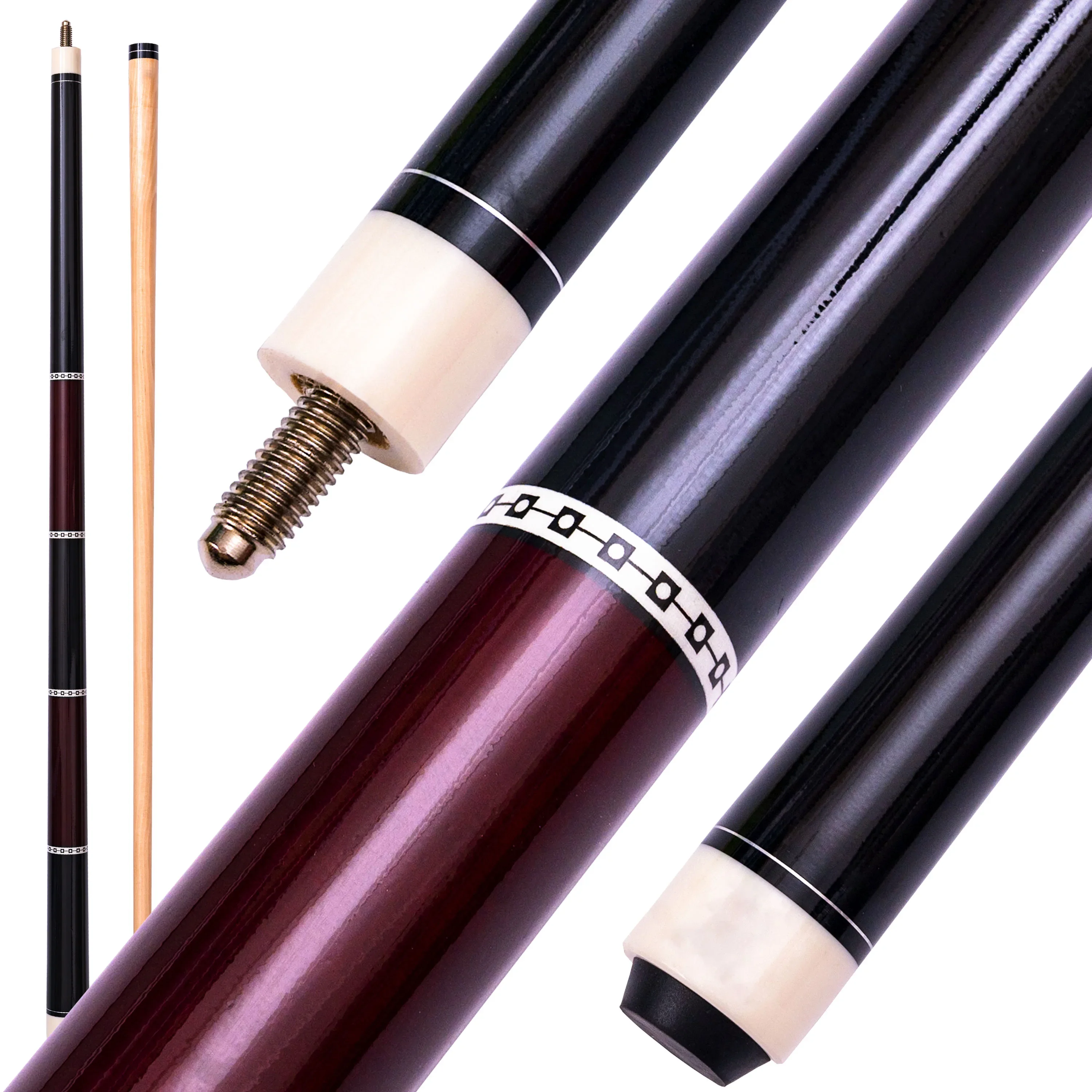 Professional 13mm Tip Pool Cue Stick with Lizard Skin Pattern Stainless Steel Joint Colorful Maple Shaft for High Precision Bill