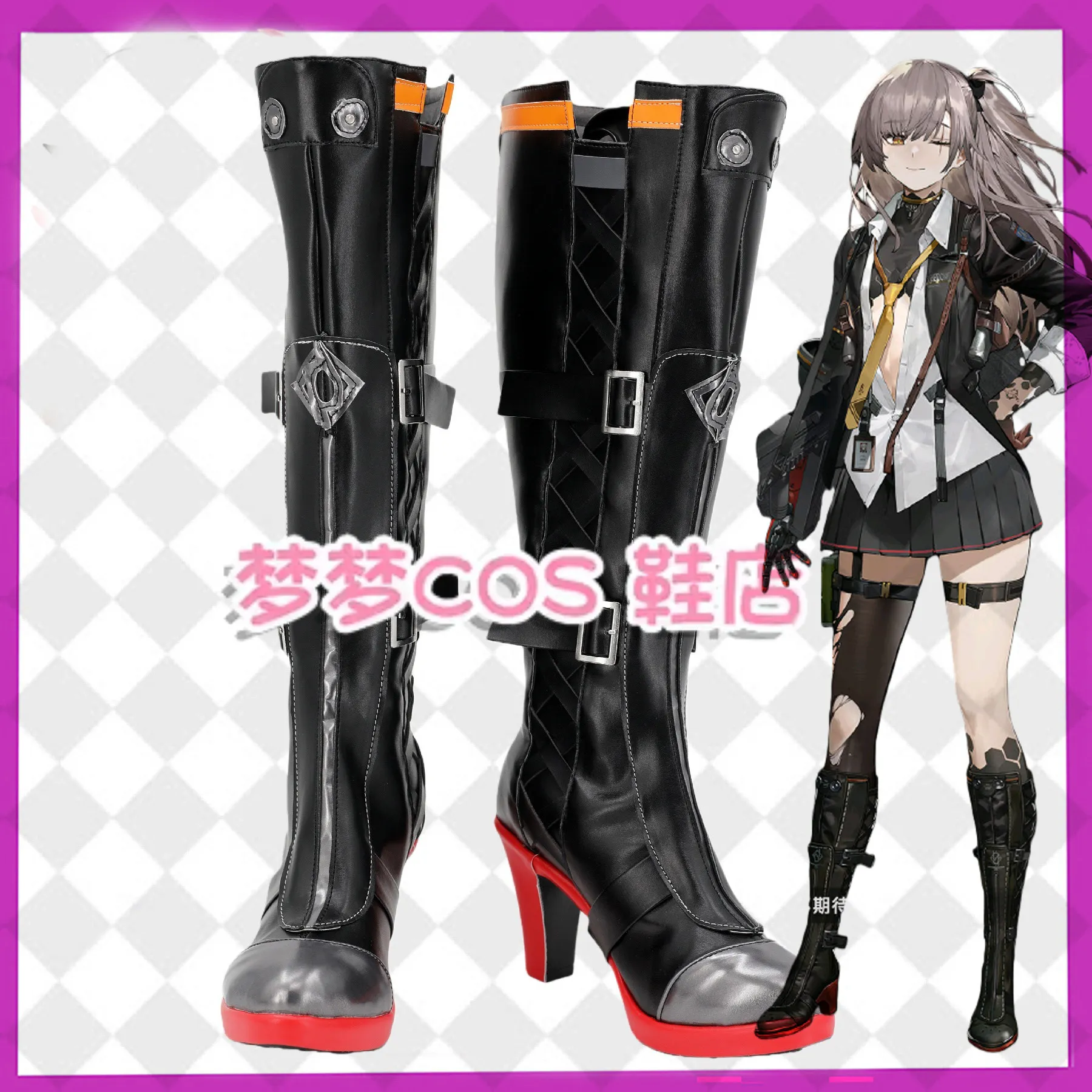 Zapatos de Cosplay de Anime GIRLS' FRONTLINE 2:EXILIUM Leva, botas negras de suela plana de cuero PU largo para Halloween y Carnaval