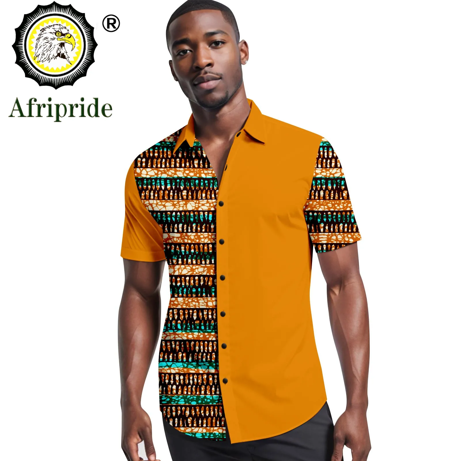 Bazin Riche African Print Shirts for Men Short Sleeve V-neck Plus Size Casual Blouse Dashiki Tops Ankara Attire A2312005