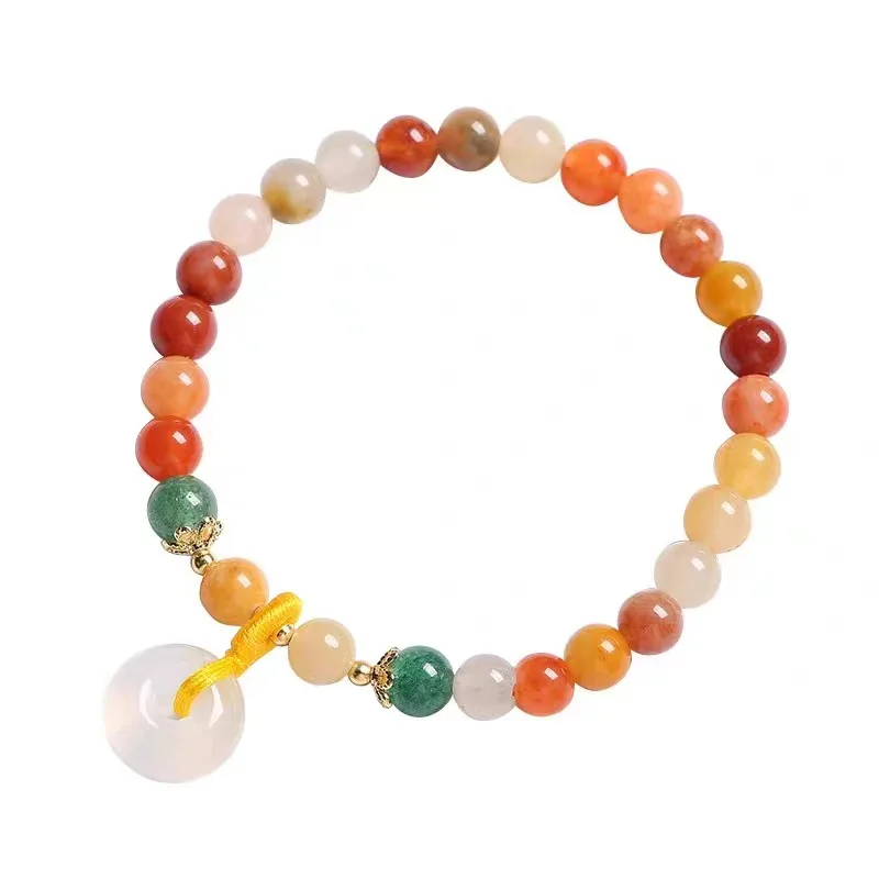 

Natural Gold Silk Jade Peace Buckle Bracelets Multi Gemstone Beaded Bracelets for Women Men Students Besties Couples Gifts