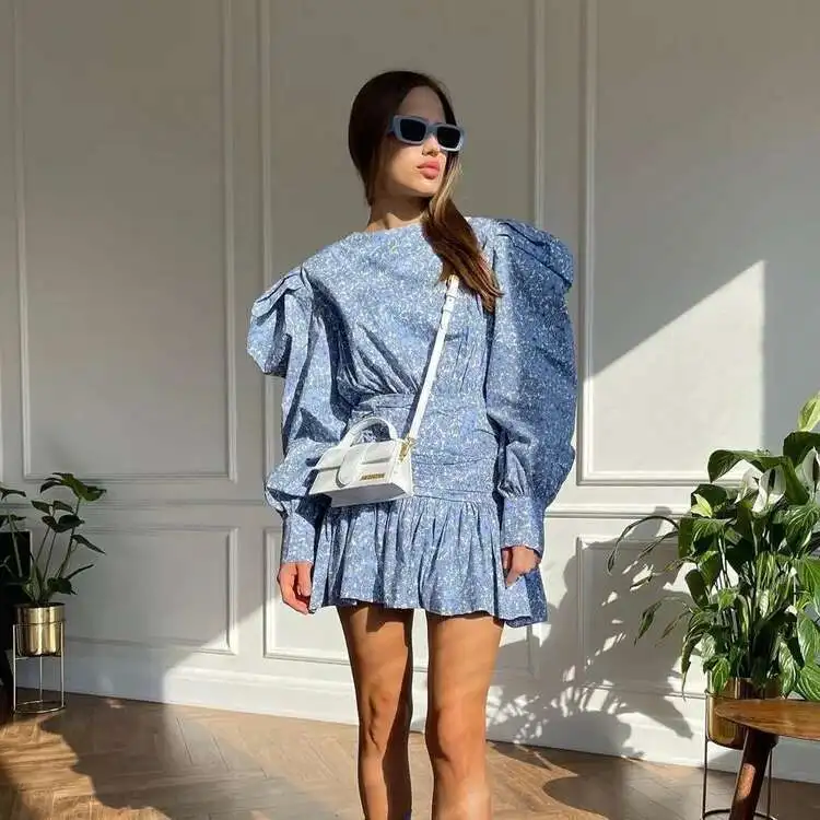 

Женская весенняя новая короткая юбка Wer с принтом, повседневное платье с длинными рукавами и талией