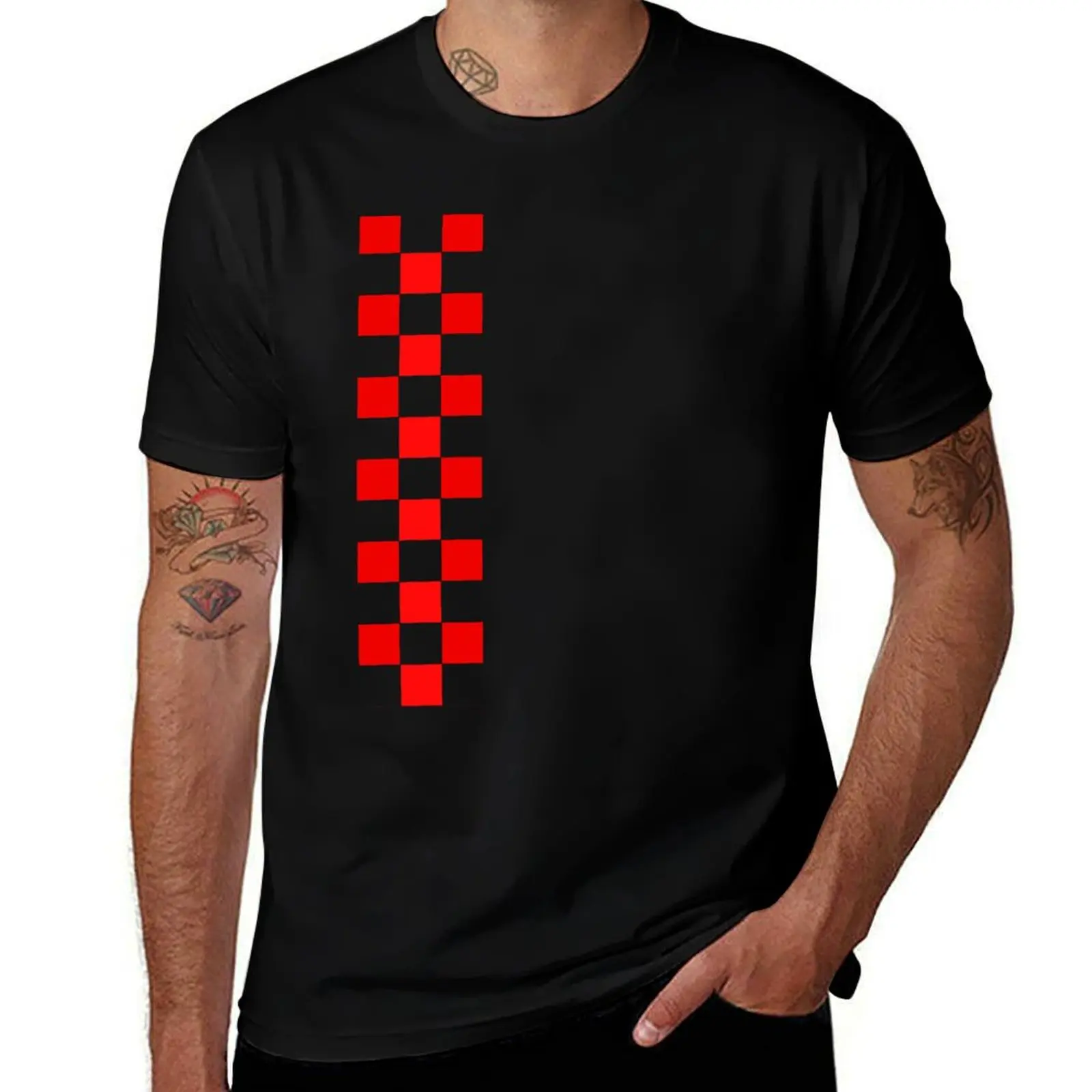 Checkered White Red Line T-Shirt Casual Light Summer Short Sleeve Top T-Shirt