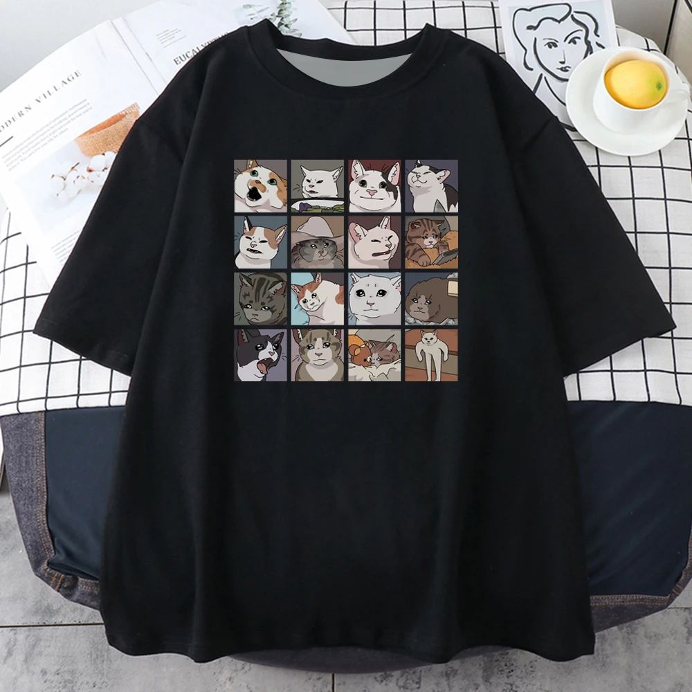 

Cats Puzzle Creativity Graphic T-Shirts Daily Home Casual Clothes Summer Loose Cozy Breathable Oversize Cotton Short Sleeve Tops