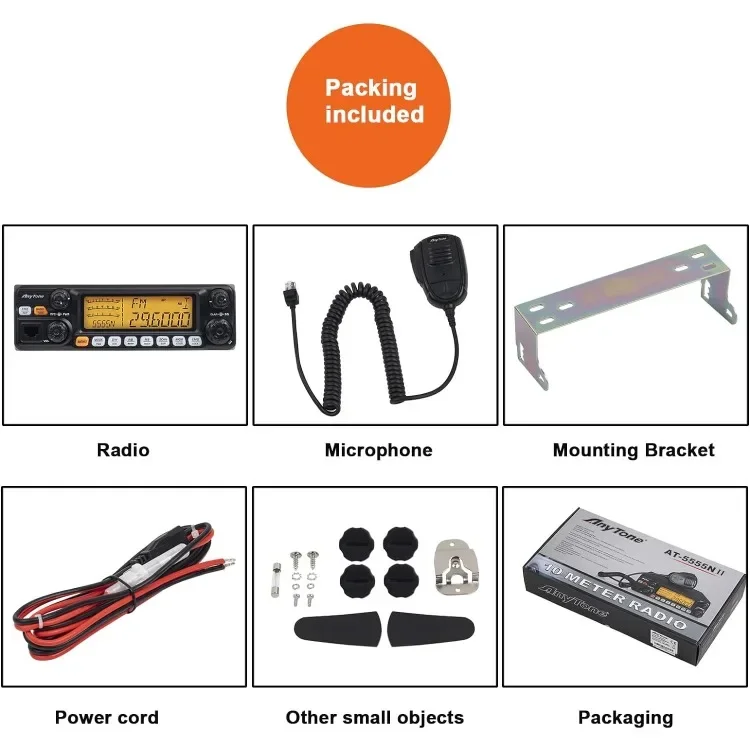 Radio 10 Mètres pour Camion, avec Fonction CTCSS/DCS, Sortie Haute Puissance 60W AM PEP,50W FM,SSB 60W (AT-5555N II avec CTCSS/DCS)