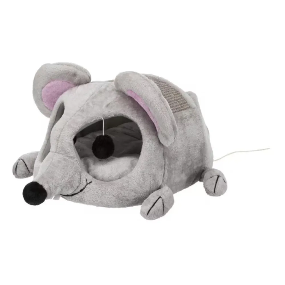 

Lukas Cuddly Cave, Plush Mouse Character Cat Condo, Sisal Cat Scratcher, Crinkle Fabric, Padded Bed, Gray