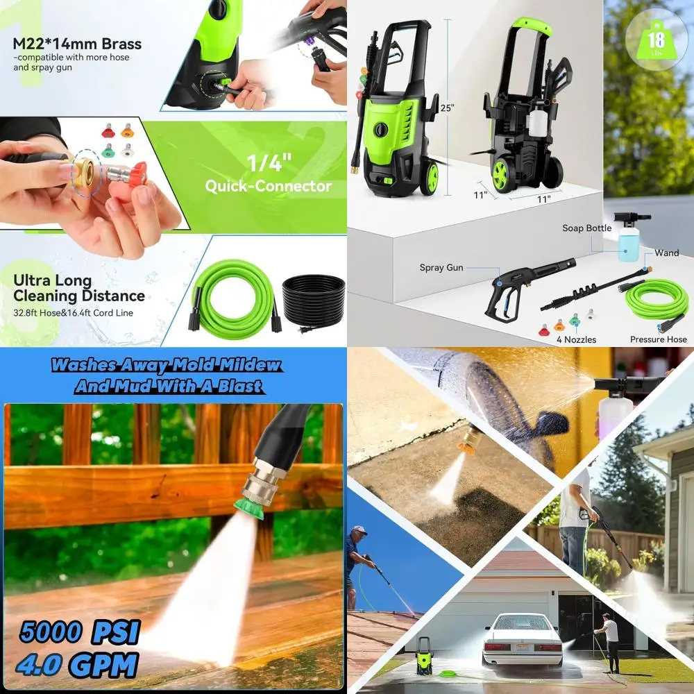 

Портативная электрическая мойка высокого давления 5000 PSI, 4.0 GPM с 4 быстросъемными насадками для глубокой очистки автомобилей, подъездных путей и многого другого