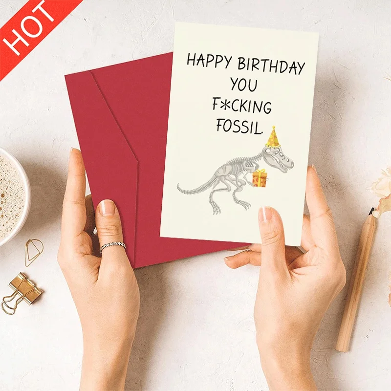 

Happy Birthday Greeting Card, Funny Fossil Dinosaur Skeleton Birthday Card for Adults Humorous Birthday Gift Card
