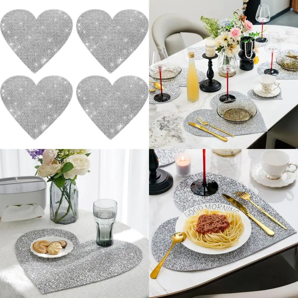

Набор из 4 серебристых блестящих сердечных подставок под тарелки, 15 штук, для украшения стола на День святого Валентина или день рождения.