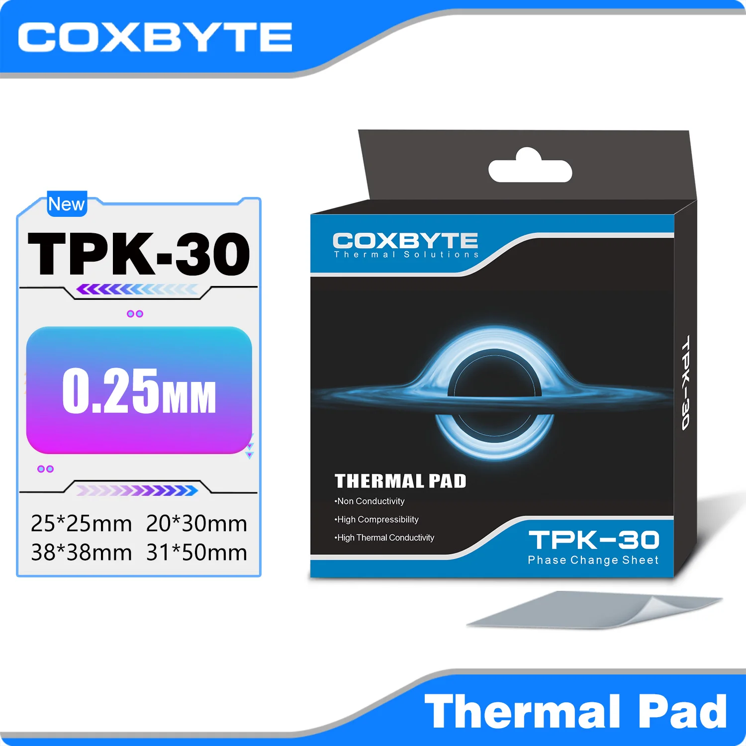 

Coxbyte 17.8W TPK-30 Thermal Pad GPU CPU Heatsink Cooling Conductive Silicone Pad High Quality Original Authentic Thermal Pad
