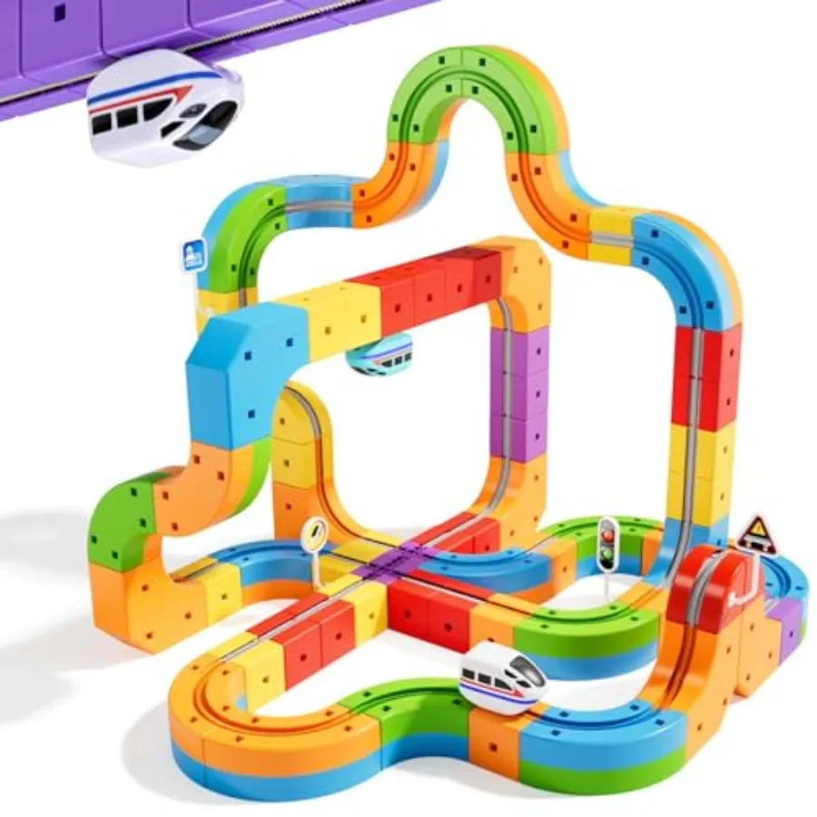 

Electric train set for kids 3-8 years old: flexible KlickRail track in blue and red gravity-defying 3D layouts motorized car ST