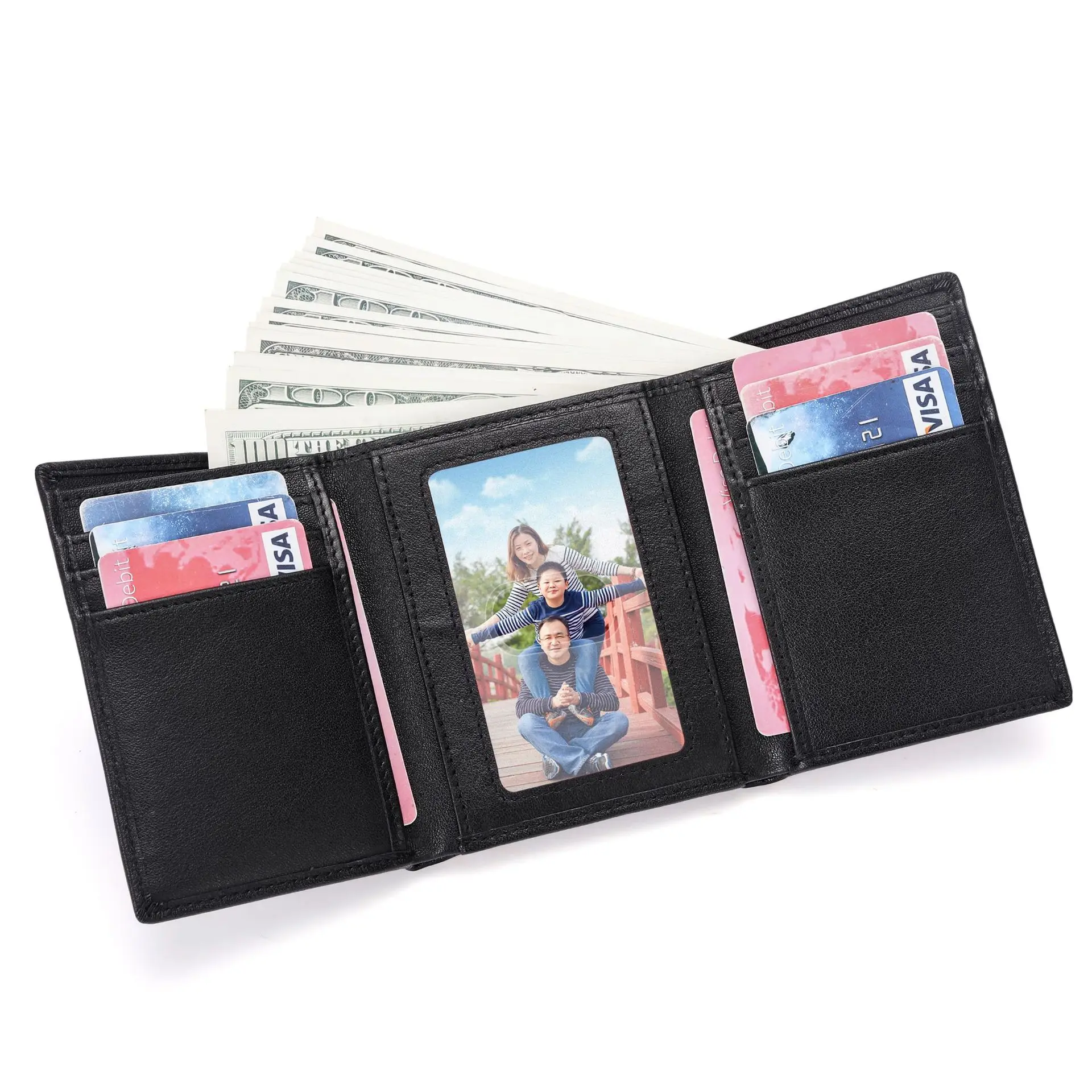 Rfid Blocking Mens Trifold Wallet Genuine Leather Wallets For Men Vertical Credit Cards Organizer Leather Wallet