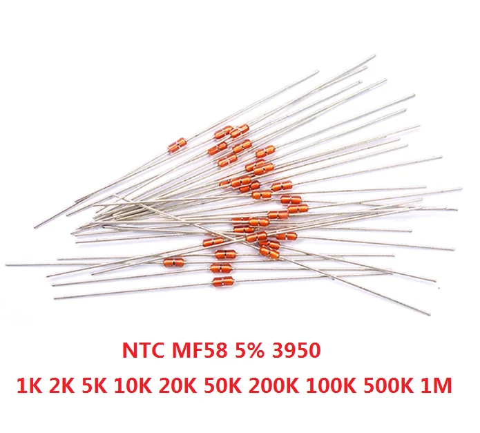   무료 배송 MF58 5% 1K 2K 5K 10K 20K 50K 200K 100K 500K 1M 3950 B 열 저항 NTC 1/2/3/5/10/K 옴 R 서미스터 센서 20개