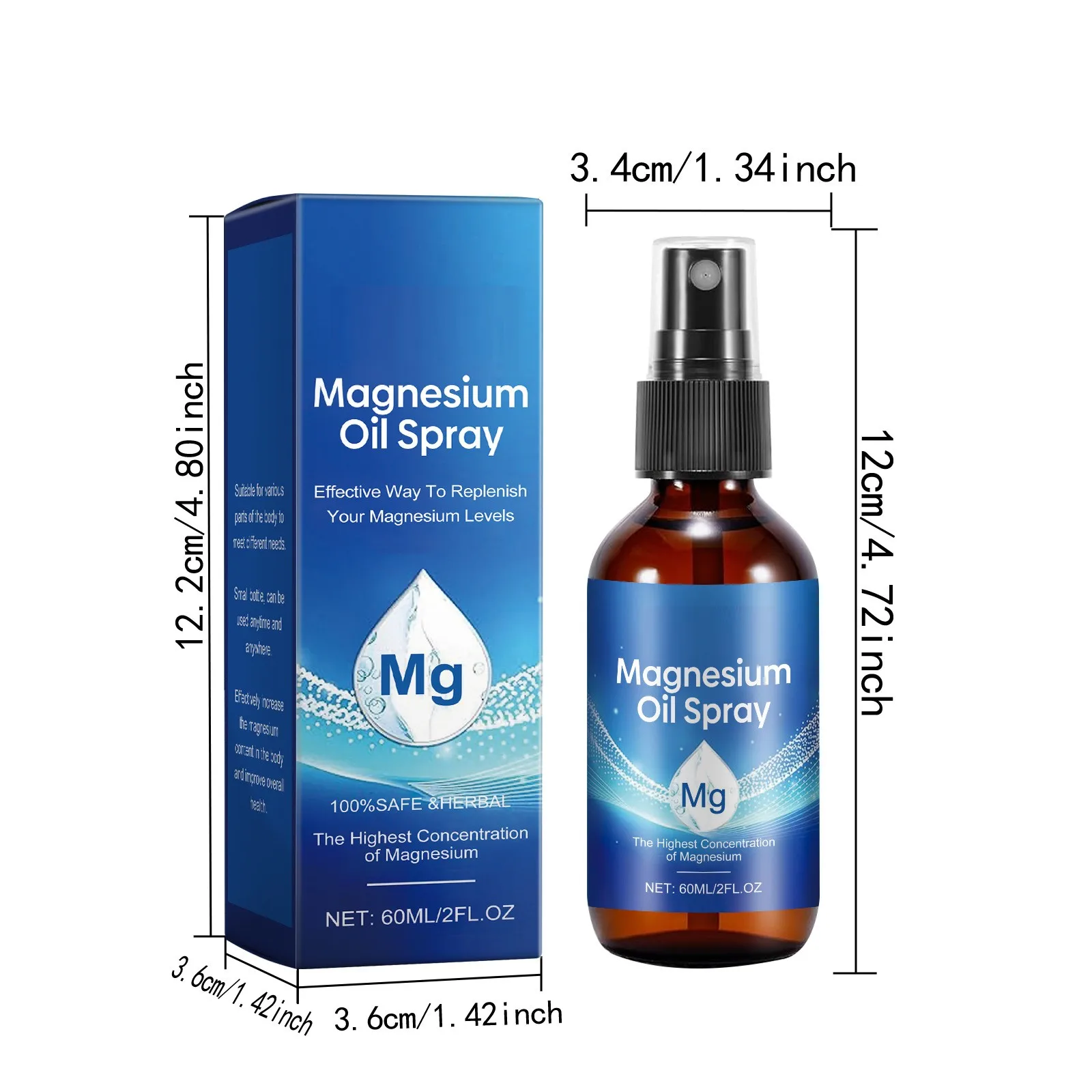 Magnesium Oil Spray, Magnesium Oil Spray, Natural Magnesium Oil Spray(2 Fl.Oz) 60ml