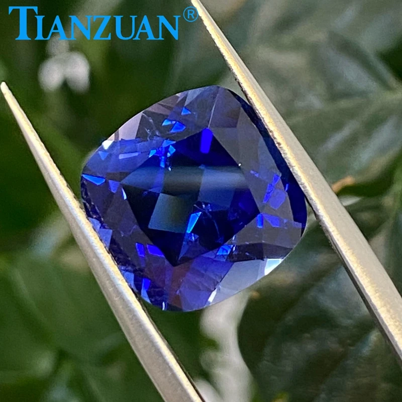 

Lab Grown Sapphire Cushion Shape Royal Blue Sapphire Natural cut Synthetic Gemstone with cracks and inclusions loose stone