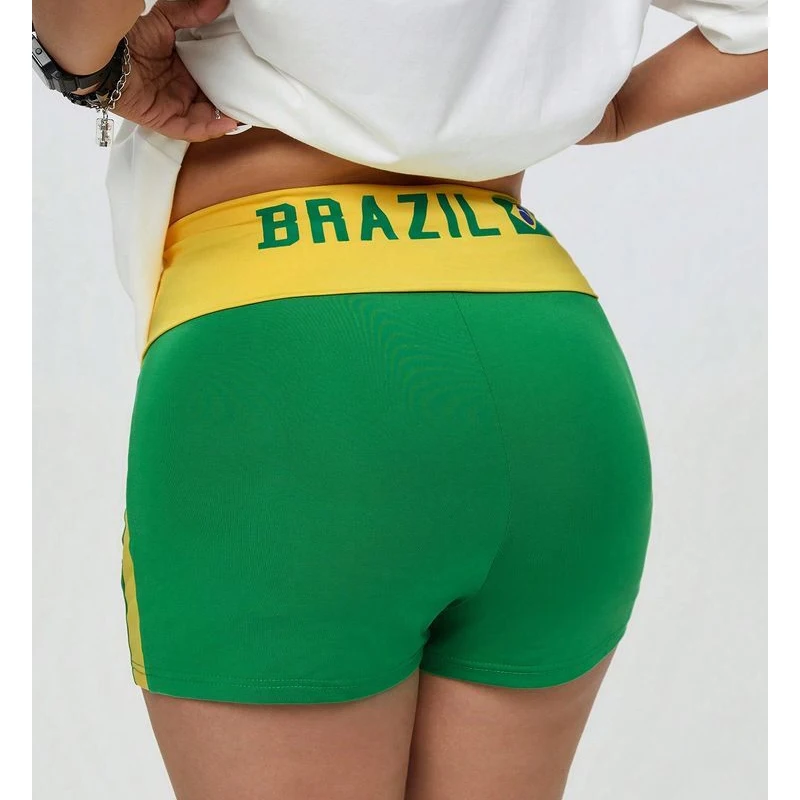 Estetica BRASIL lettera stampa breve Harajuku gamba larga pantalone verde elastico in vita Bikers Sport corto Y2k Goth estate abbigliamento donna