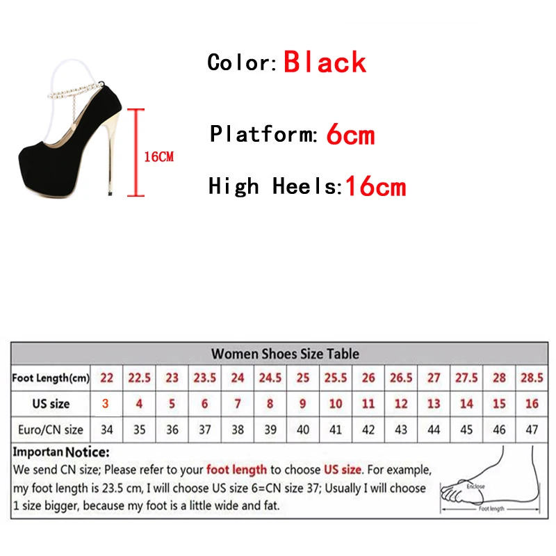 Liyke New Design String Bead Ankle Strap Platform Pumps Women Classic Black High Heels Fashion Round Toe Pole Dance Shoes Size42