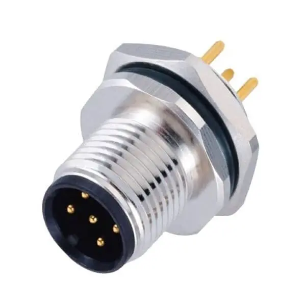 M12 Male 5Pin Sensor Connector A Code Rear Mounting Waterproof PCB Mount M16 x 1.5 Thread