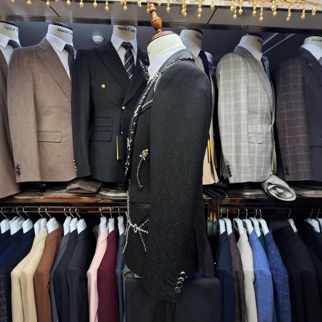 حار بيع واحدة الصدر الرجال 3 قطعة 2026 الفاخرة الرجال سترة سترة دعوى عادية حفلة موسيقية الزفاف مجموعة ل الزفاف العريس البدلة #4