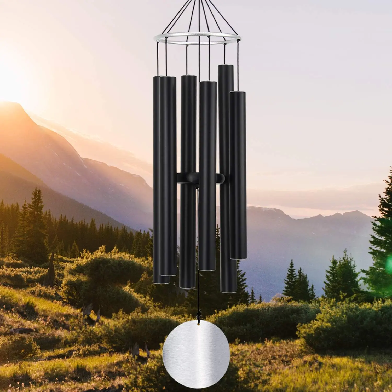 

36 Inch Large Wind Chimes Outdoor Deep Tone Relaxing Soothing Low Bass Memorial Sympathy for Mom Dad Black