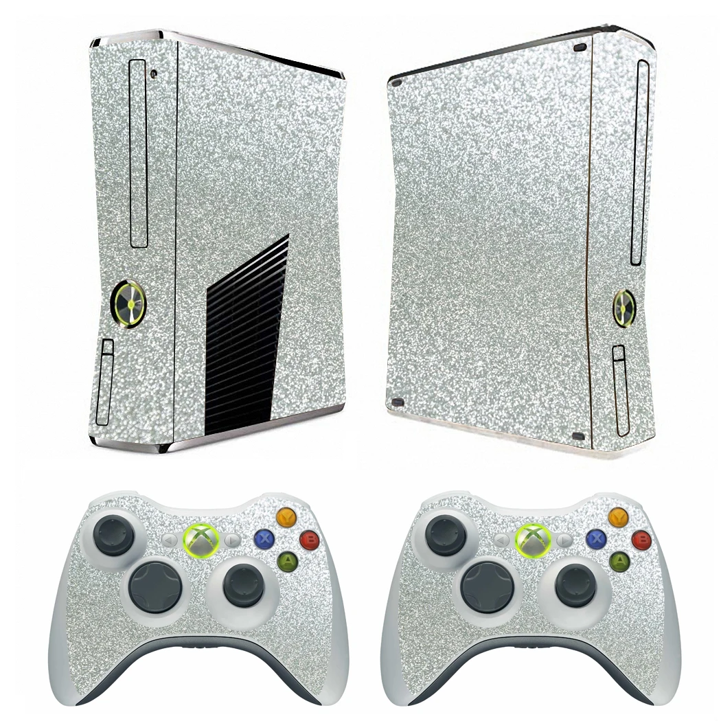 Shining Silver Bling Glitter Vinyl Skin Sticker Protector for Microsoft Xbox 360 Slim and 2 controller Skins Stickers