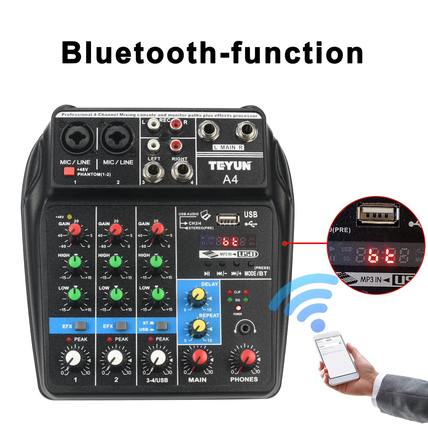 4/6 Channel Audio Sound  Mixer Mixing Console Bluetooth USB Record Sound Card PC Playback Portable DJ Karaoke Controller A4