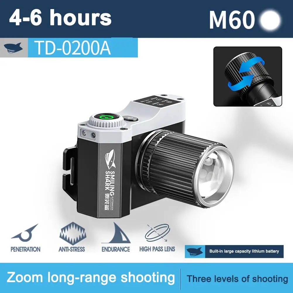 

Вращающийся зум, высокая яркость, датчик волны, трехуровневая регулировка, налобный фонарь, двойная кнопка, уличный налобный фонарь для Campin E7e5