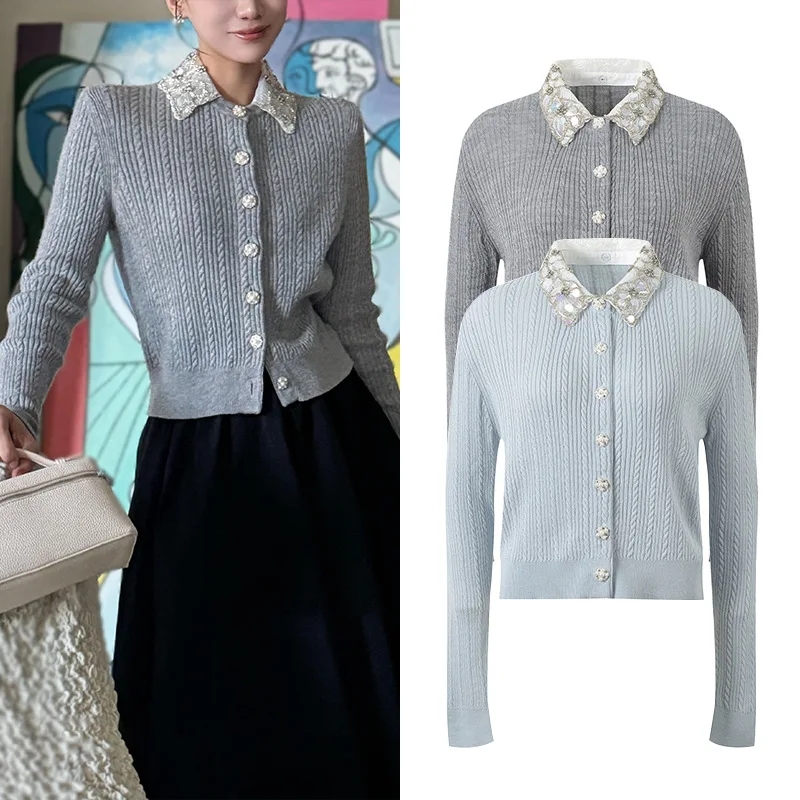 Primavera 2025 novo suave sle flutton versátil favorável idade-defng pequeno ence topo brilhante tead camisola de malha