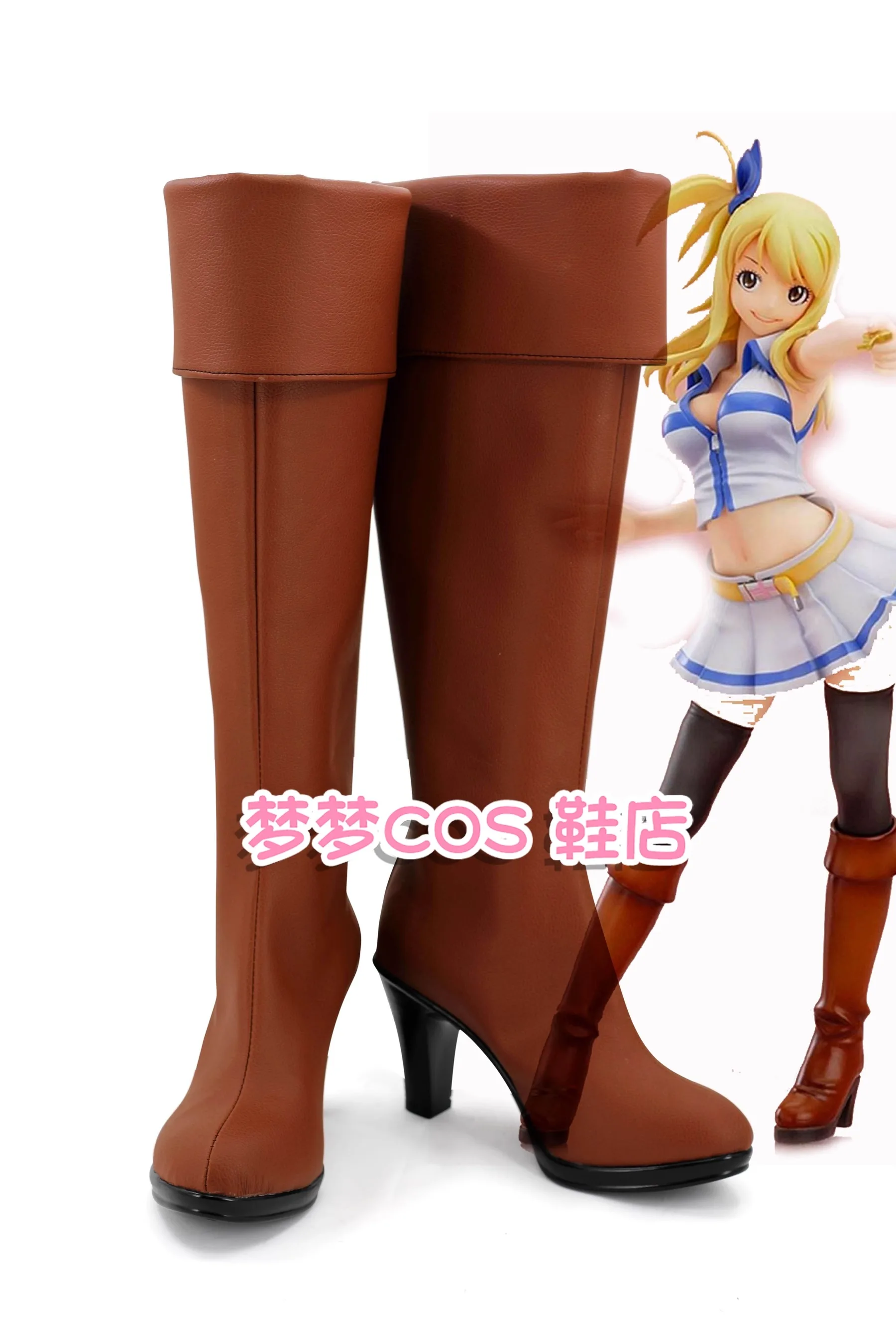 

JP Anime Fairy Tail Lucy Heartfilia Cosplay Costume Shoes Handmade Leather Boots