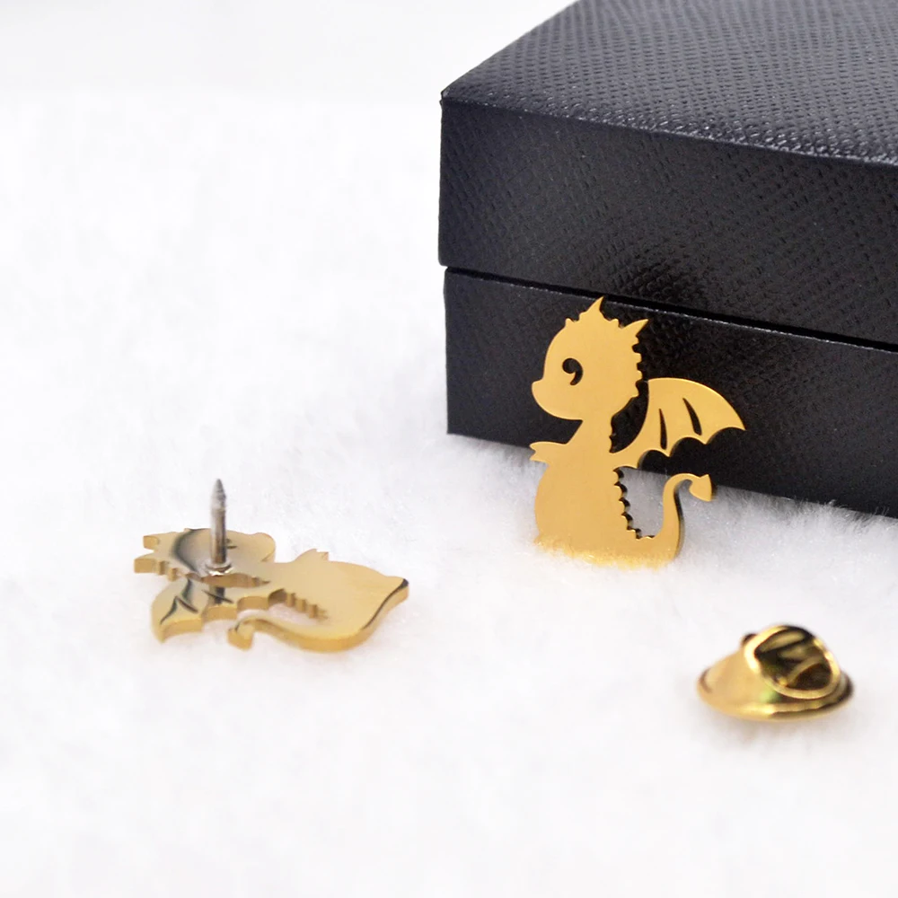 

nique Small Dragon Metal Brooch Punk Stainless Steel Style Luxury Texture Gift & Collectible