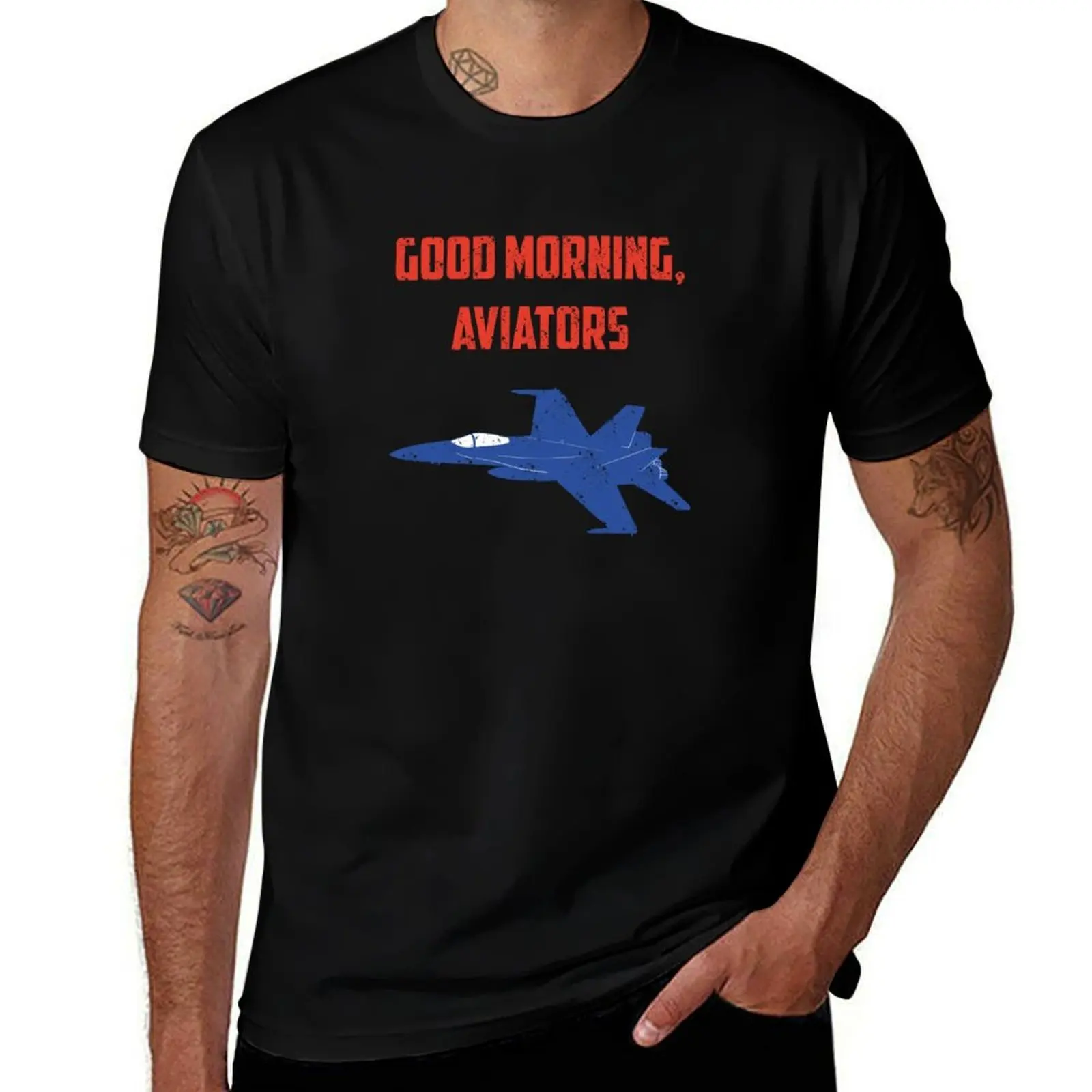 Good Morning, Aviators T-Shirt Basic Solid Color Short Sleeve Cotton Top