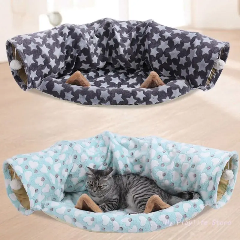 

Cat Toy Tunnel Bed Tube Tunnels Collapsible Kitten Tent +Bed Interactive Toy Maze Cats House for Rabbits Small Animal