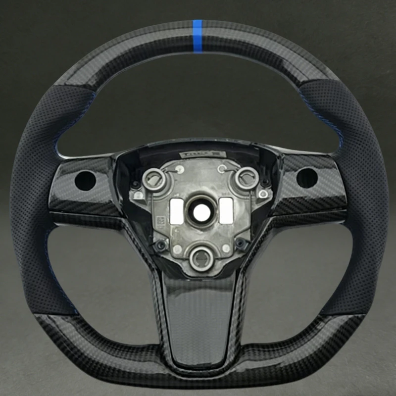 

Steering Wheel with Blue Center Line for Tesla Model 3 Model Y 2019 2020 2021 2022 2023 Carbon Fiber with Blue Stitching New Hot