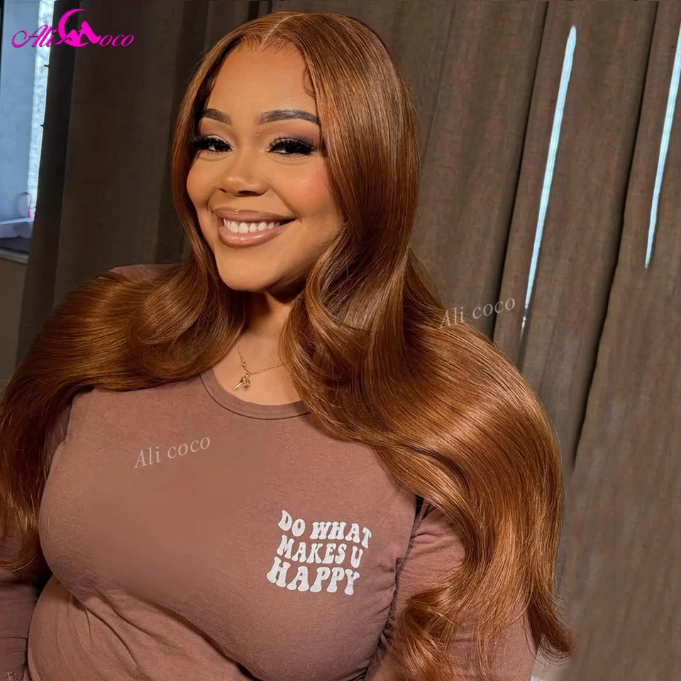 

Light Ginger Brown Transparent Invisible Lace Front 5X5 Closure 180% Real Remy Human Hair 160% Wigs 13X6 Pre Plucked Body Wave