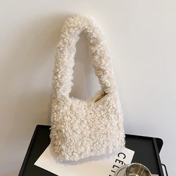 Soft Plush Women's Small Shoulder Bag Winter Faux Lamb Wool Female Underarm Bags Casual Ladies Fluffy Clutch Purse Handbags