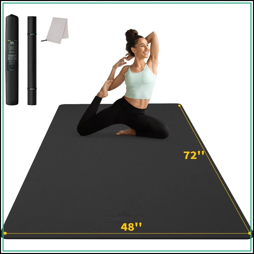 Extra Thick Yoga Mat 72"x48" Large Workout Mat for Home Gym, 6mm-12mm TPE Cushioning for Joint Protection