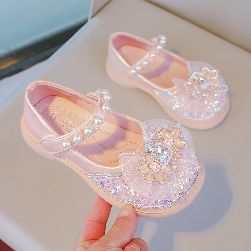Hot Selling Lightweight Children's Comfortable Bow Soft Flat Shoes Spring and Autumn Fashion Princess Pearl Elegant Casual Shoes