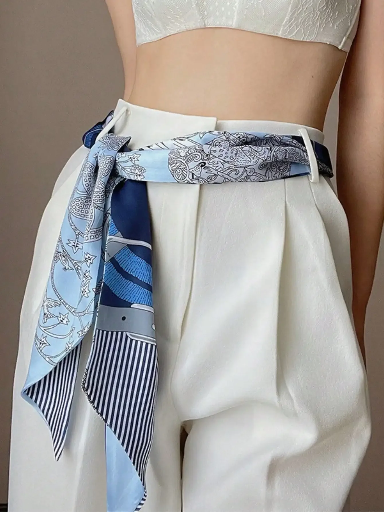 وشاح مربع كاجوال من الحرير الصناعي للربيع/الصيف للنساء، رباط شعر ربطة عنق احترافي بطبعة زهور، وشاح رفيع للرقبة، حزام خصر