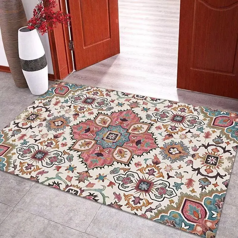 Bedside hall living room study room bathroom kitchen courtyard entrance ethnic style floor mat, crystal velvet, kitchen carpet