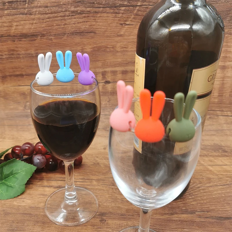 6 Pcs High Quality Cartoon 3D Rabbit Ears Wine Glass Marker Glass Goblet Recognizer Red Wine Champagne Glass Differentiator